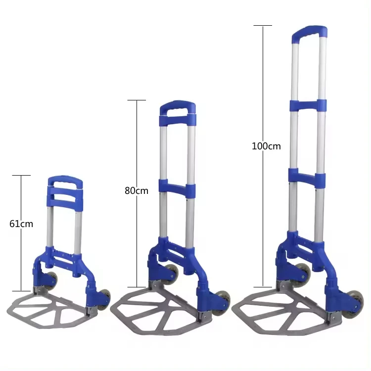 Wholesale lightweight aluminum tube luggage moving shopping hand trolley, factory custom folding carts with 2 pvc wheels