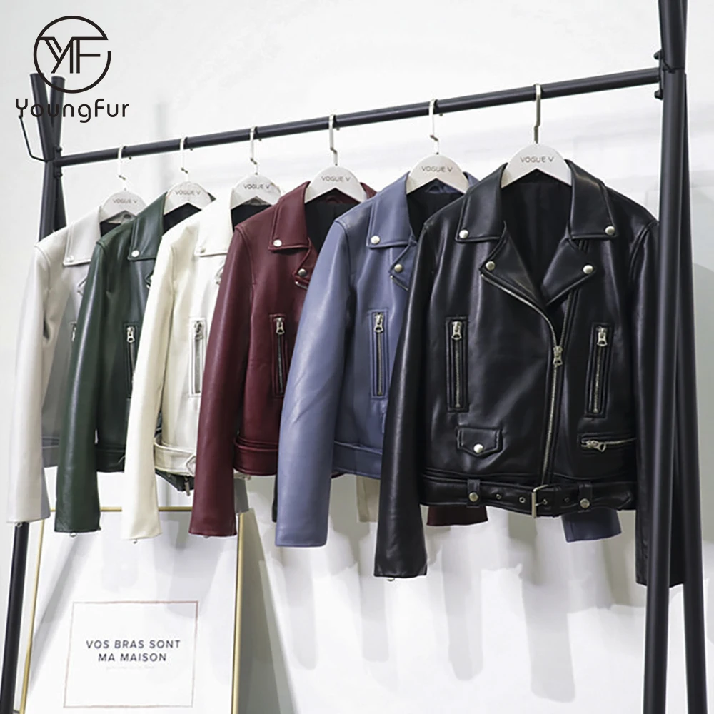 Korean Style Women Leather Jackets 100% Real Leather Motor Jacket with Zipper Sheepskin Couple Slim Style Coat