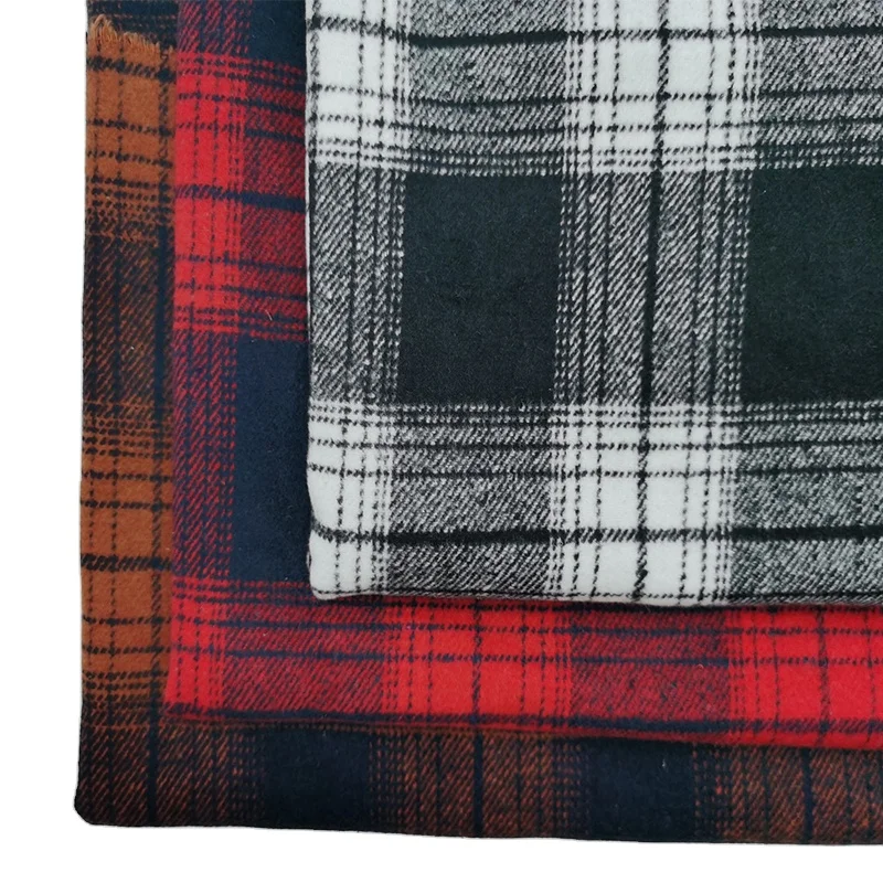 Wholesale stock fall and winter 7s slub yarn dyed woven fabric Brushed Sueded checks fabric for coat shirts apparel