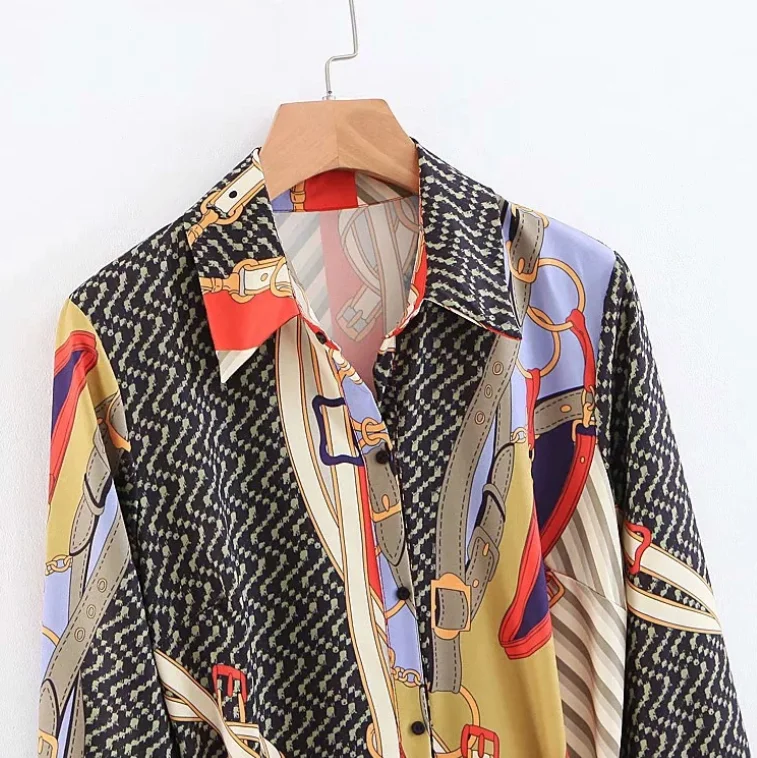 Женское Повседневное платье-рубашка с длинным рукавом и абстрактным принтом