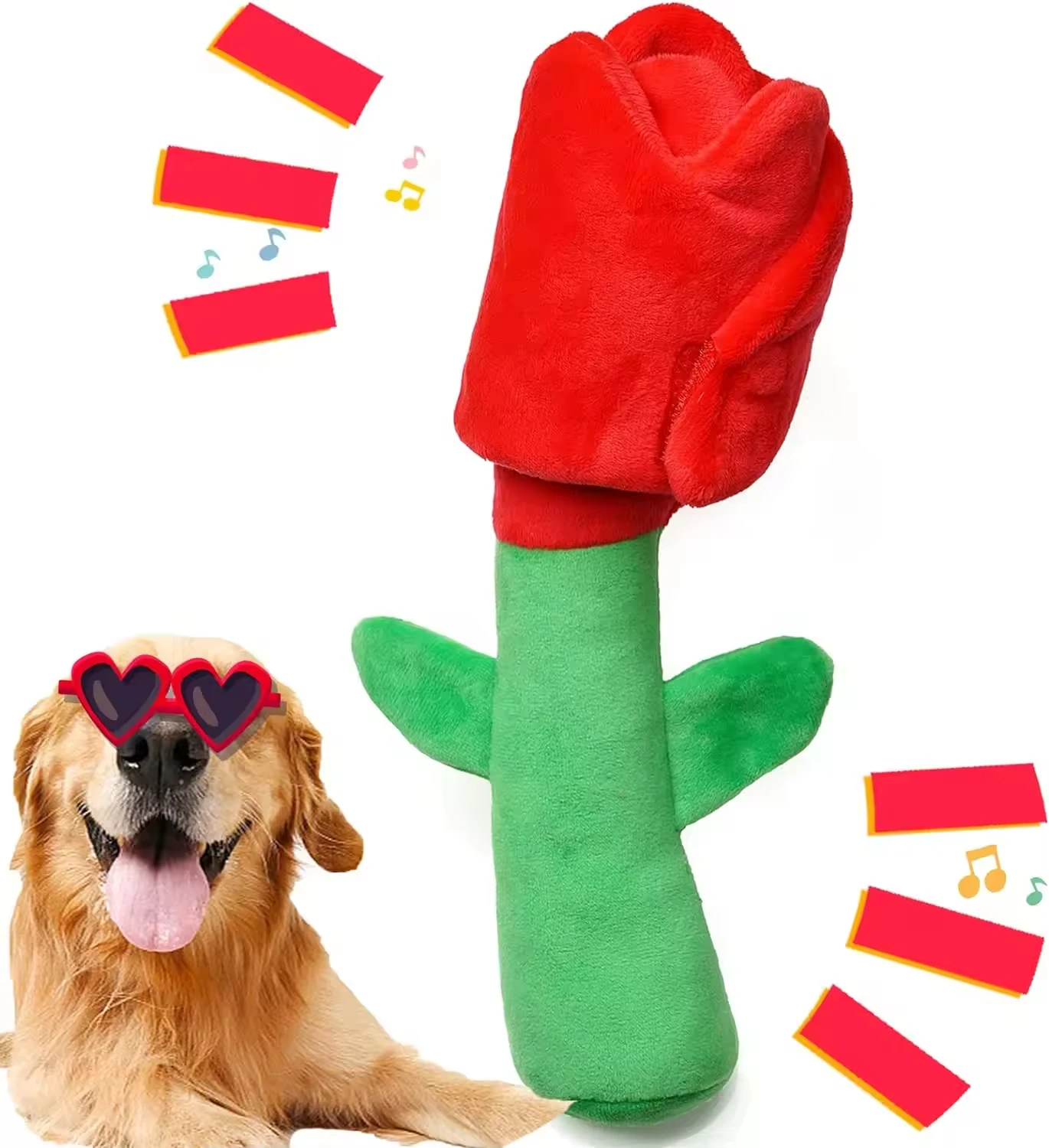 Wholesale Custom Fashion Romantic Red Rose Gifts Durable Puzzle Squeaky Crinkle Valentine Dog Toy