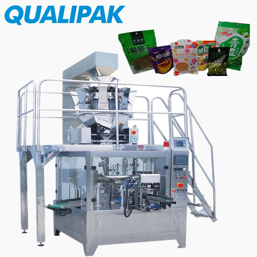 Qualipak Multi-function full Automatic zipper bag premade rotary food packaging machine doypack pouch packing machine