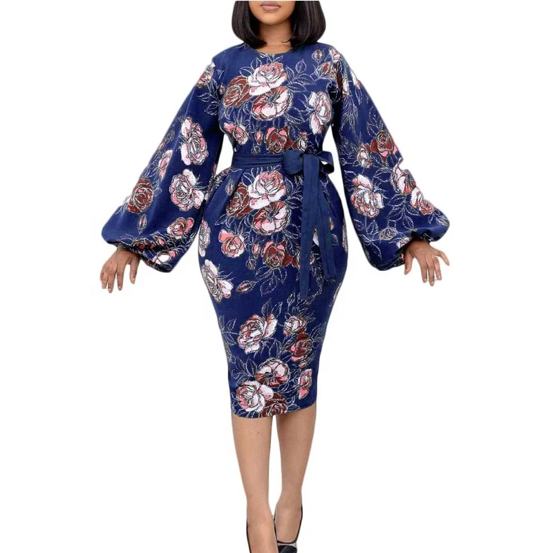 Women Fashion Office Clothes Plus Size Lady Printed Career Formal Dresses