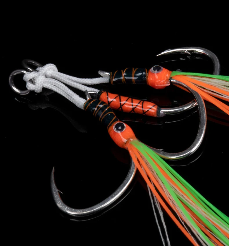 New Multi Color Luminous UV Effect Steel Slow Jigging Hook Double Assist 3D Lure Eyes Fishing Hooks