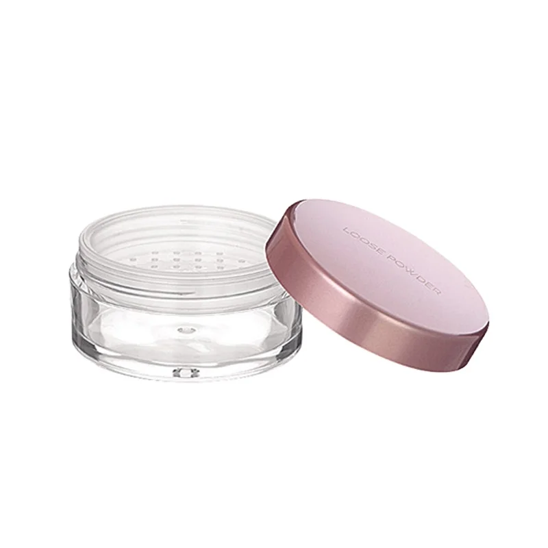 high quality AS plastic 30g 50g rose gold loose powder jar round loose powder container