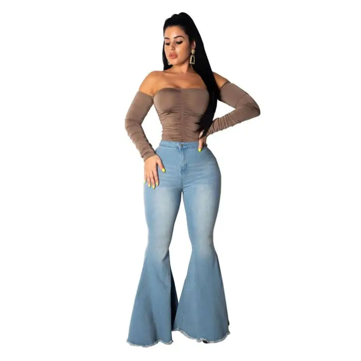 
11AF251 hot casual high waist stretch washed Flared Woman Pants Jeans 