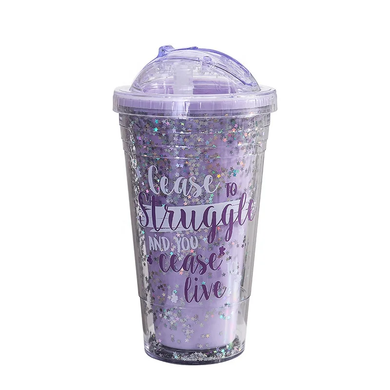 Bpa free reusable travel promotion custom removable paper insert double wall coffee plastic mug with lid