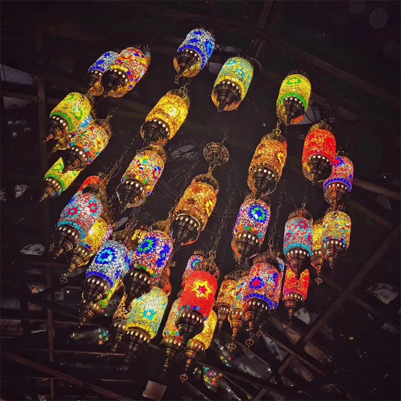 new arrival traditional mosaic lamp turkish colorful mosaic glass pendant light for restaurant