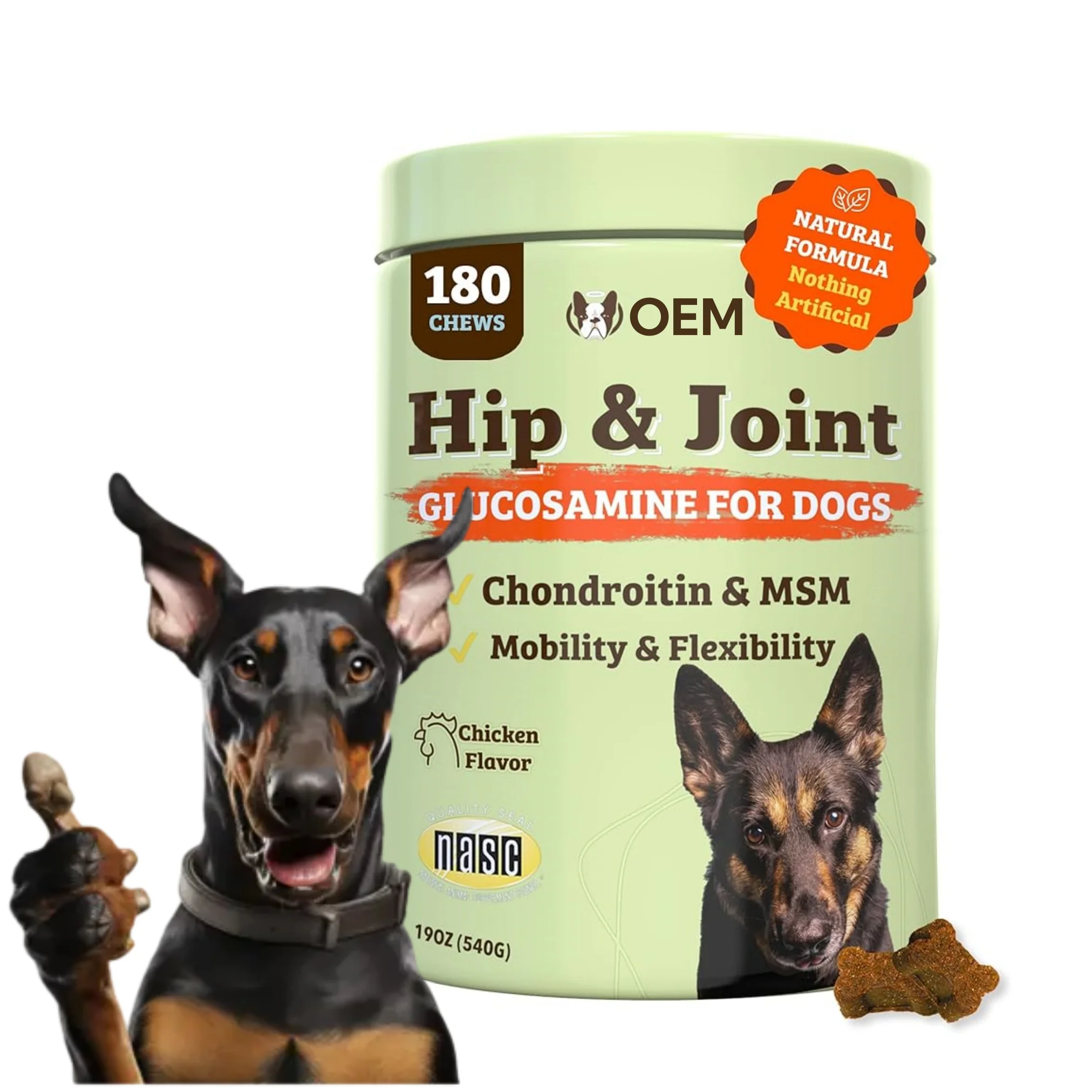 OEM Natural Dog Hip & Joint Soft Chews 180 Count Supplement with Glucosamine Chondroitin for Dog Maintains Bone and Joint Health
