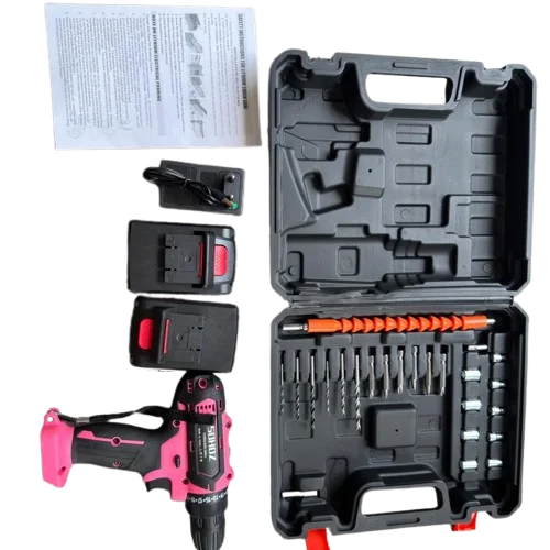 S19   Torque Keyless Chuck 0-1350RMP Variable Speed Battery & Charger for Home DIY and Repair Pink Cordless Drill Set for Women