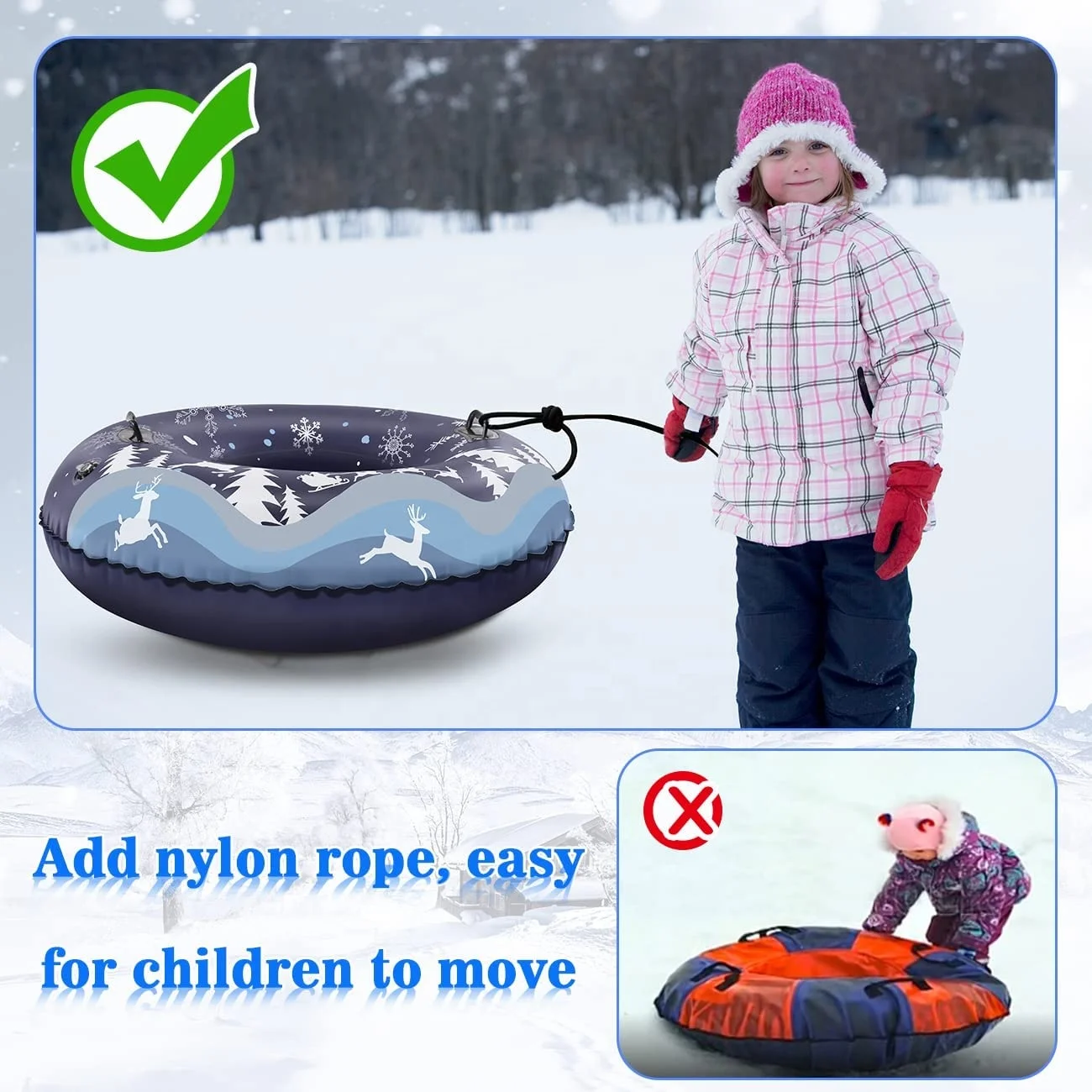 BSCI Factory 42/47/53 Inch Heavy Duty Snow Tube Inflatable Sled For Kid And Adult