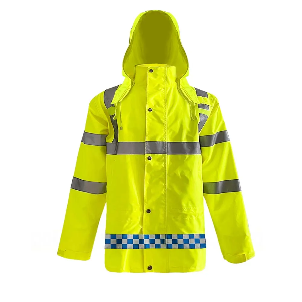 HCLITE Outdoor British Style White Blue Checkerboard Reflective Tape Yellow Raincoat Reflective Jacket for men