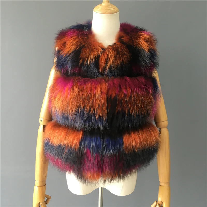 Women Real Raccoon Fur Vest Winter Thick Warm Hot Fashion Natural Fur Gilet Ladies Fur Waistcoat