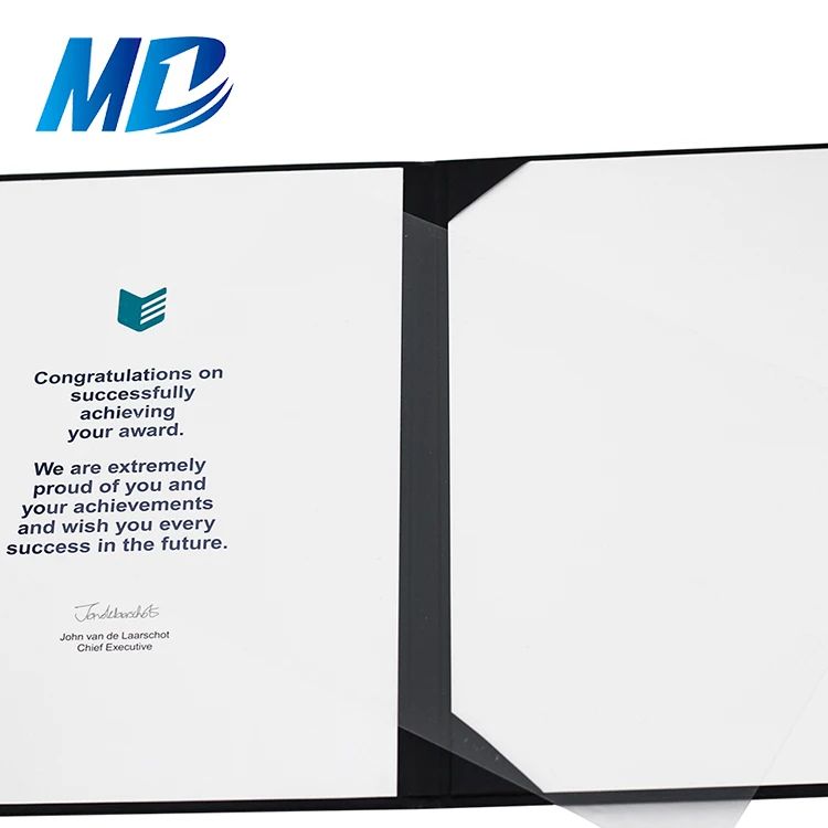 High Quality A4 Black Book Style Smooth Graduation Diploma Cover with Printing Text