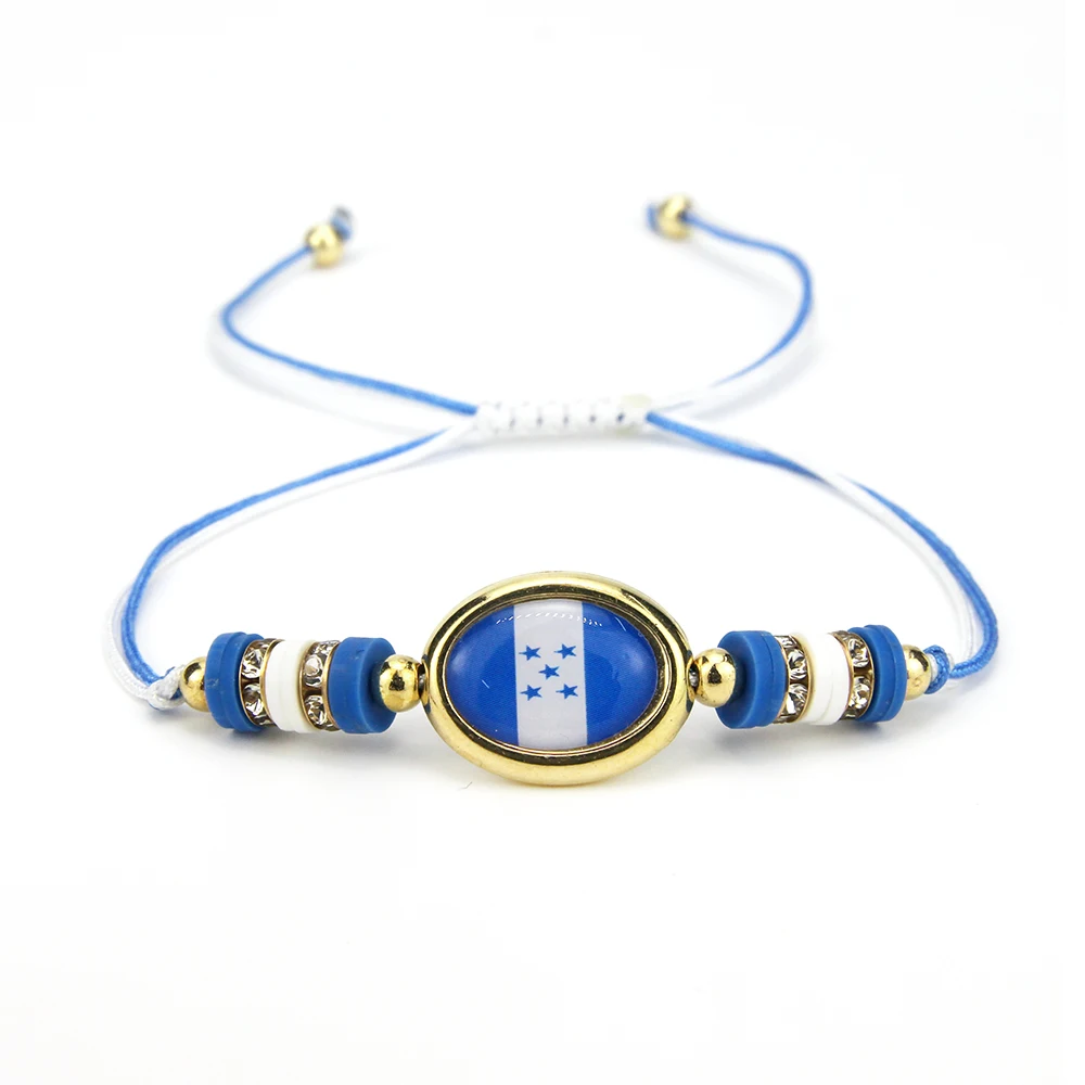 American Custom Company team Flag Bracelet Gift Hand Woven crystal polymer clay USA Puerto Rico Honduras Guatemala