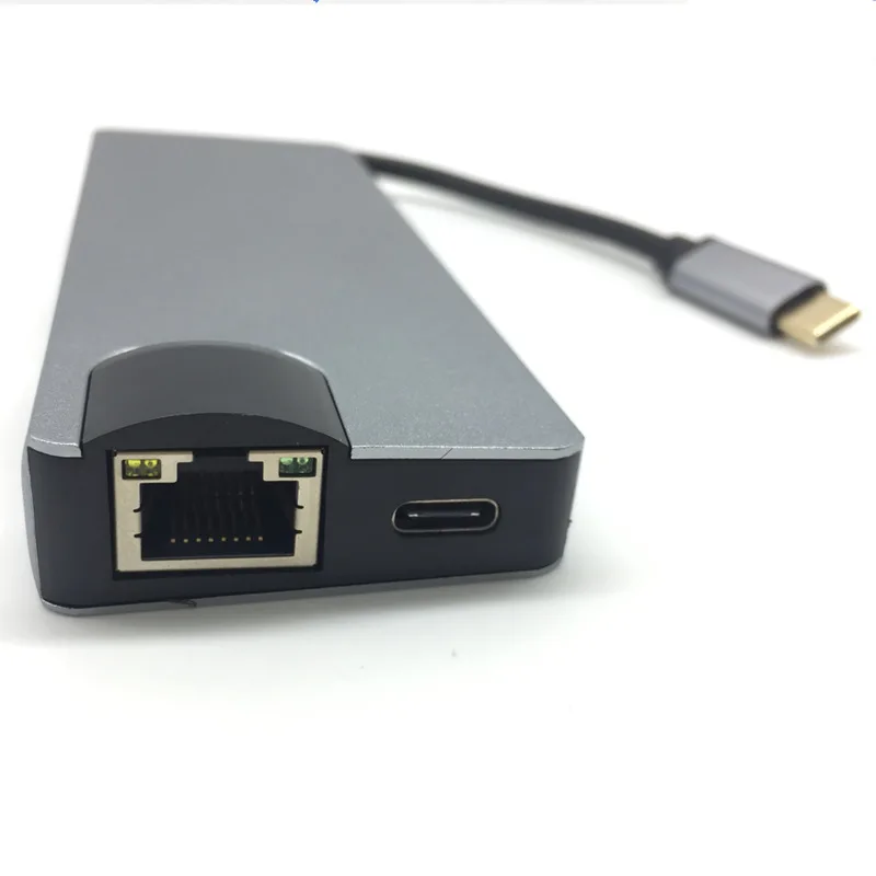  Умный алюминиевый 8 в 1 3 USB C type концентратор для RJ45 Gigabit Ethernet PD зарядка + VGA 2 * 0 SD/TF