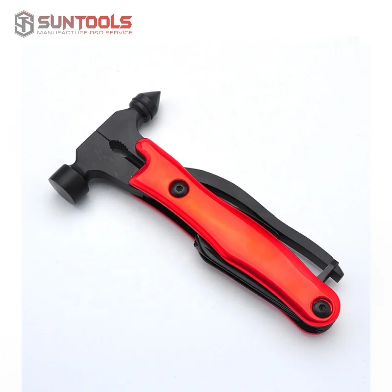 Aluminum handle black blades easy carry foldable multi purpose safety hammer survival glass breaker tool
