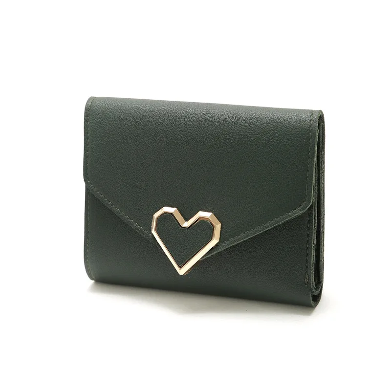 Cheap promotion vegetable leather wallet nice design heart shaped purse new ladies short wallet
