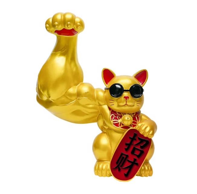 Large size 32cm Ceramic big Arm Muscle Strong  Lucky Cat  Opening Fortune cat maneki neko for business gift