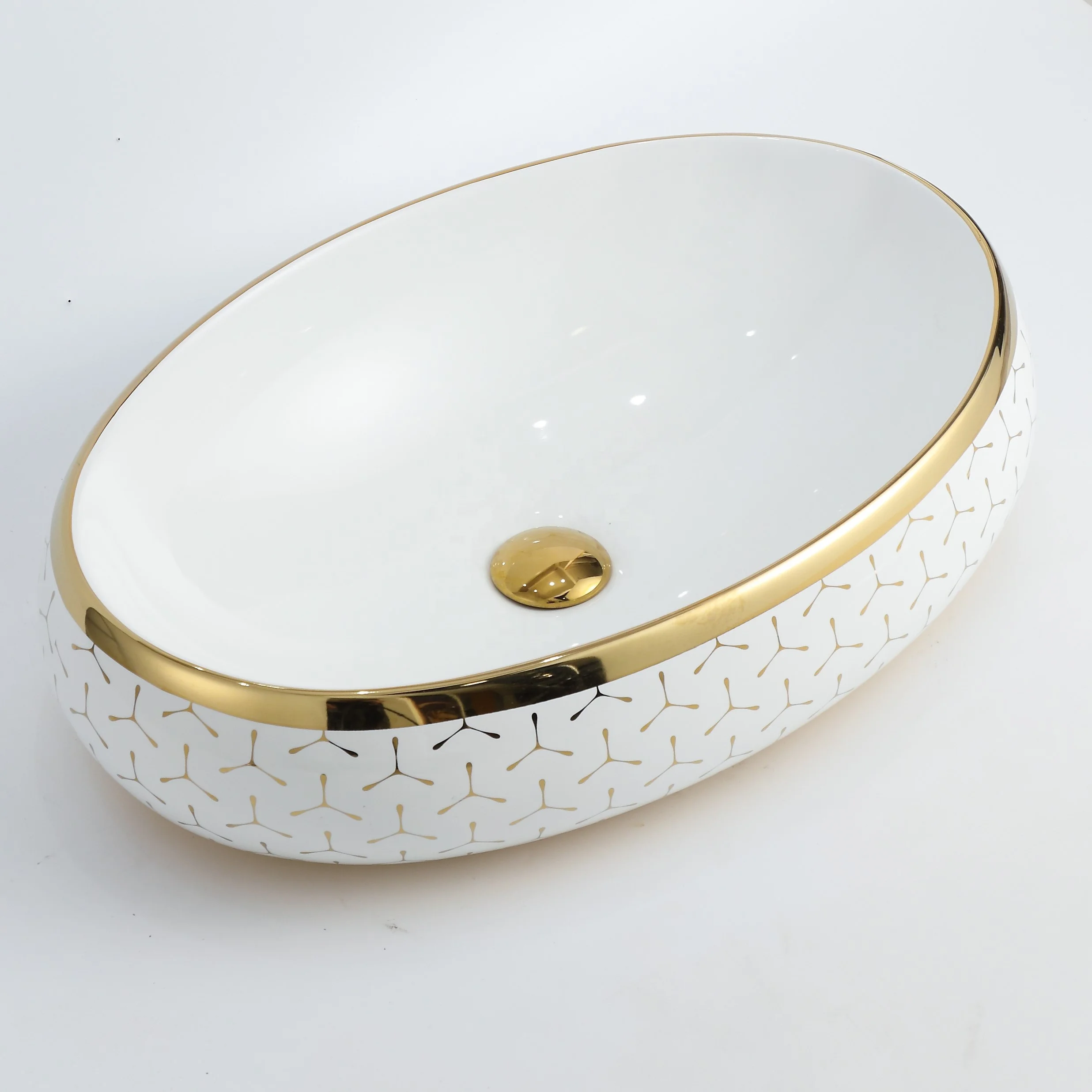 Bathroom Lavabo Golden Sink Wastafel Kamar Mandi Gold Luxury Hotel Vanity Basin Ceramic Art Wash Basin Countertop Vessel Sink