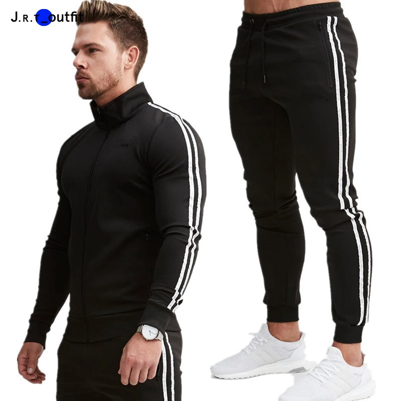 Wholesale Sweat-wicking Outdoor Training Fitness Sportswear Two Piece Set Custom Men Gym Pants Tracksuit