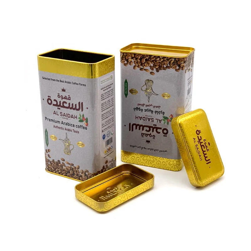 Custom Rectangular Metal Tea Tin Can Canister Coffee Sugar Spice Tin Jar Metal Packaging Box Coffee Tin Can