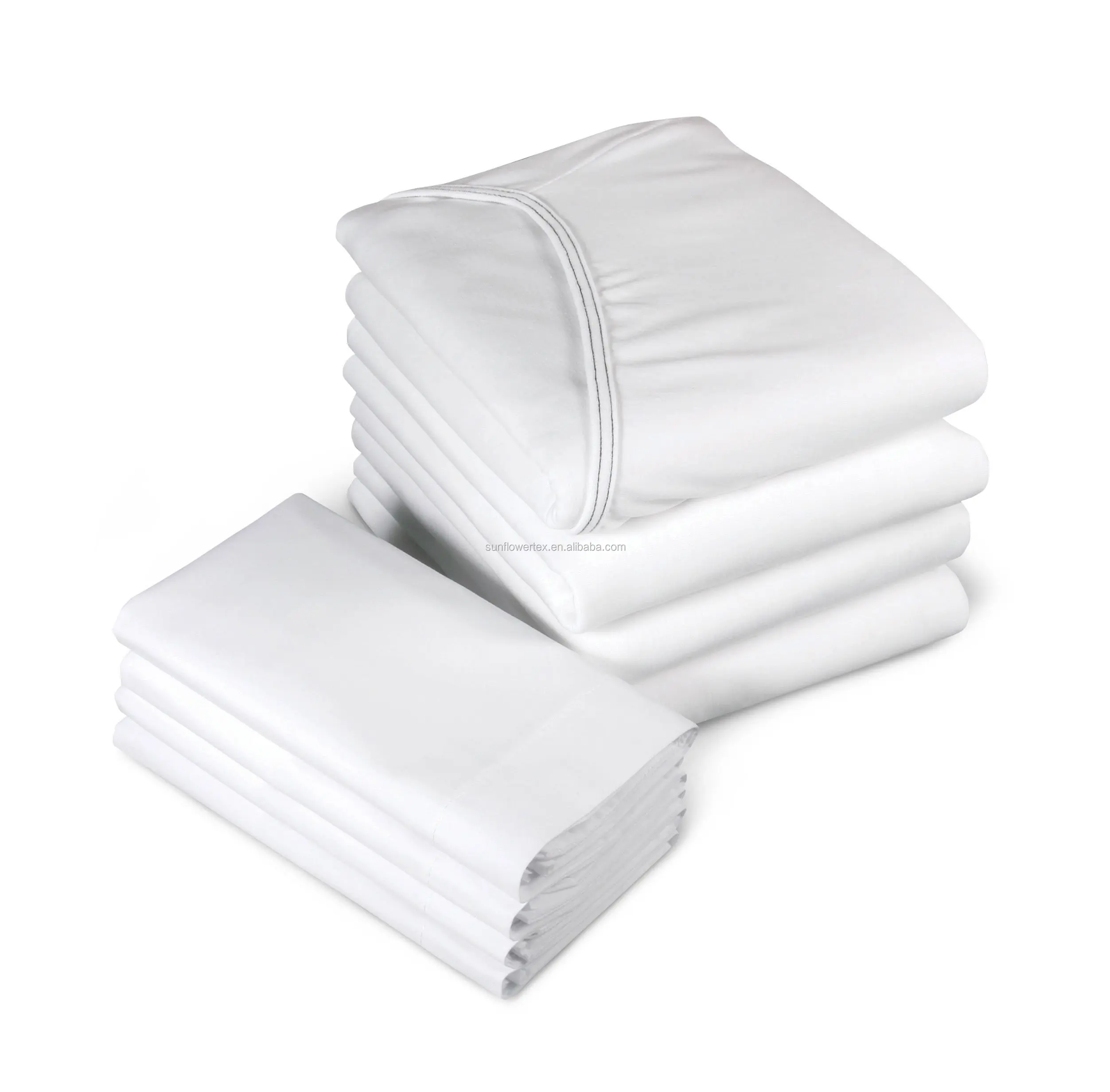 
Home and hotel Fitted Sheet 200T Cotton Polyester Flat Sheet White 