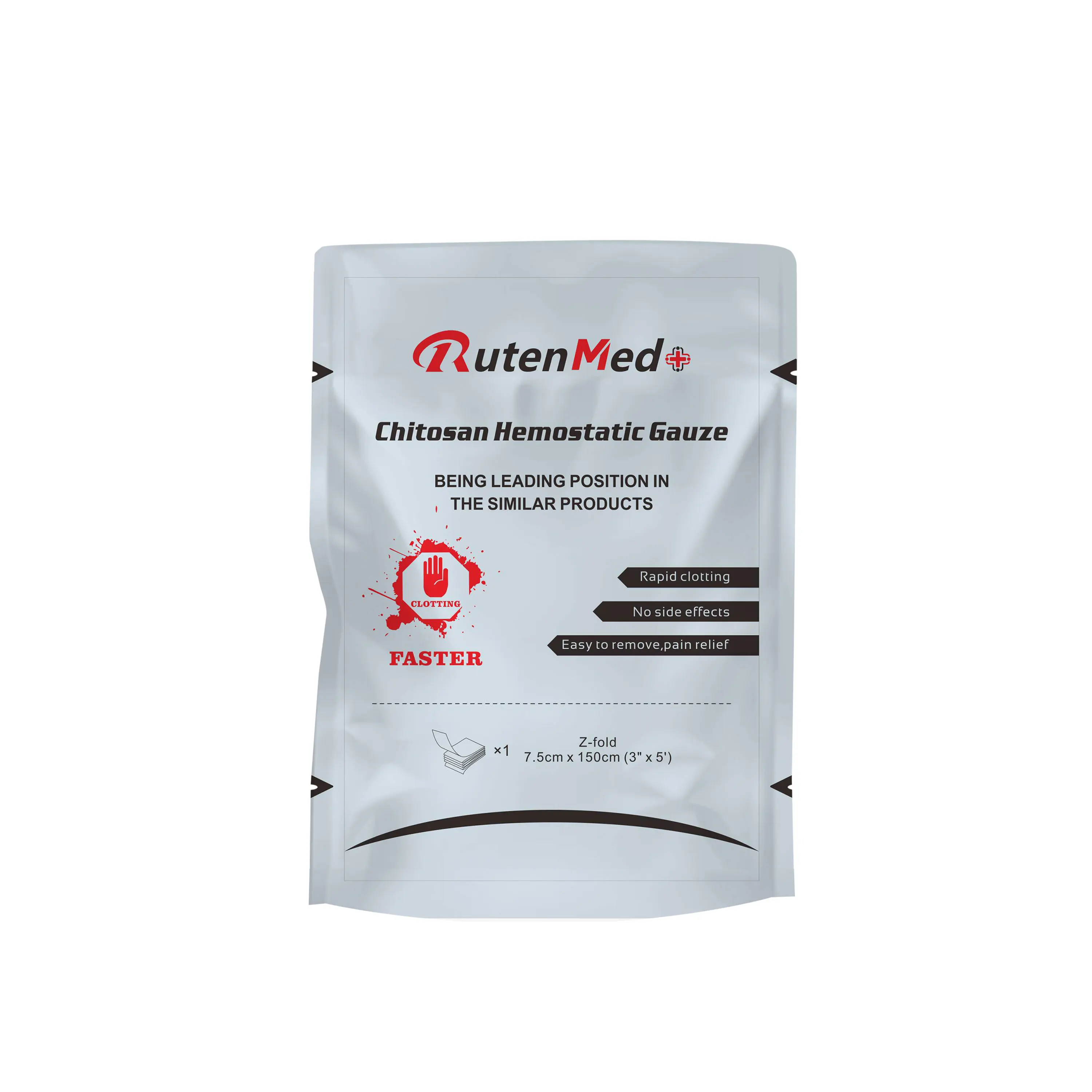 Pre-hospital care chitosan rapid hemostatic gauze for survival z-fold combat gauze with non-woven fabrics