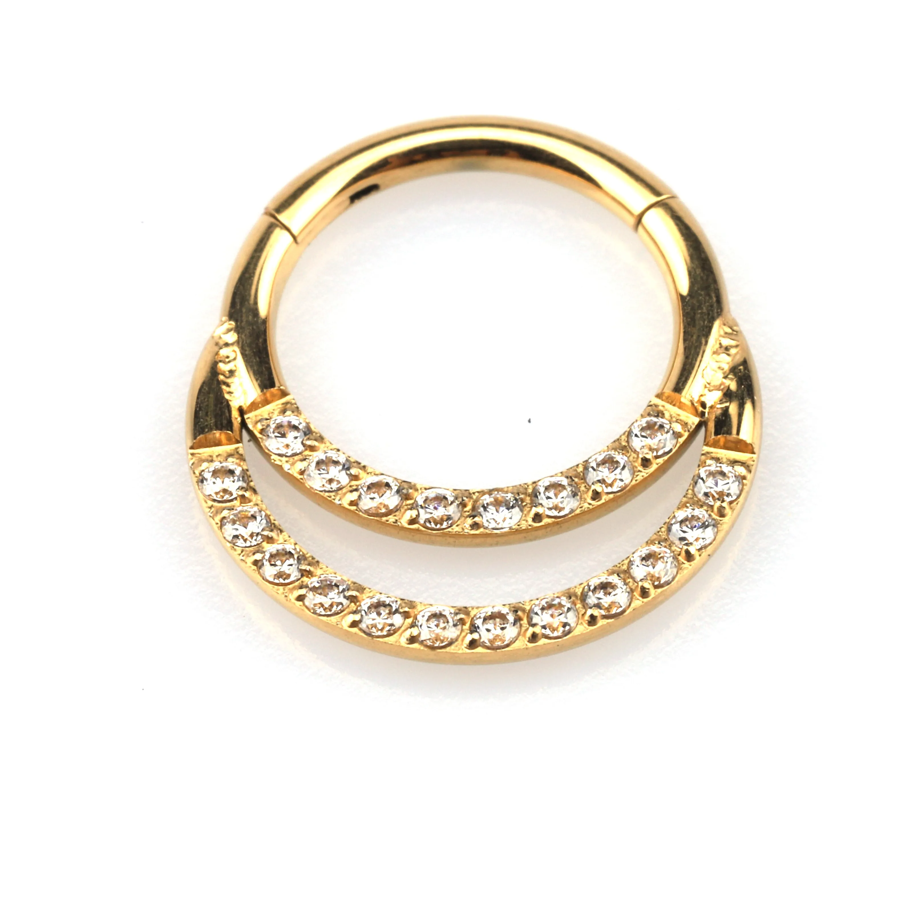 Wholesale ASTM F136 Body Piercing Titanium Hinged Segment Hoop Rings With Cnc Set Double Lined CZ