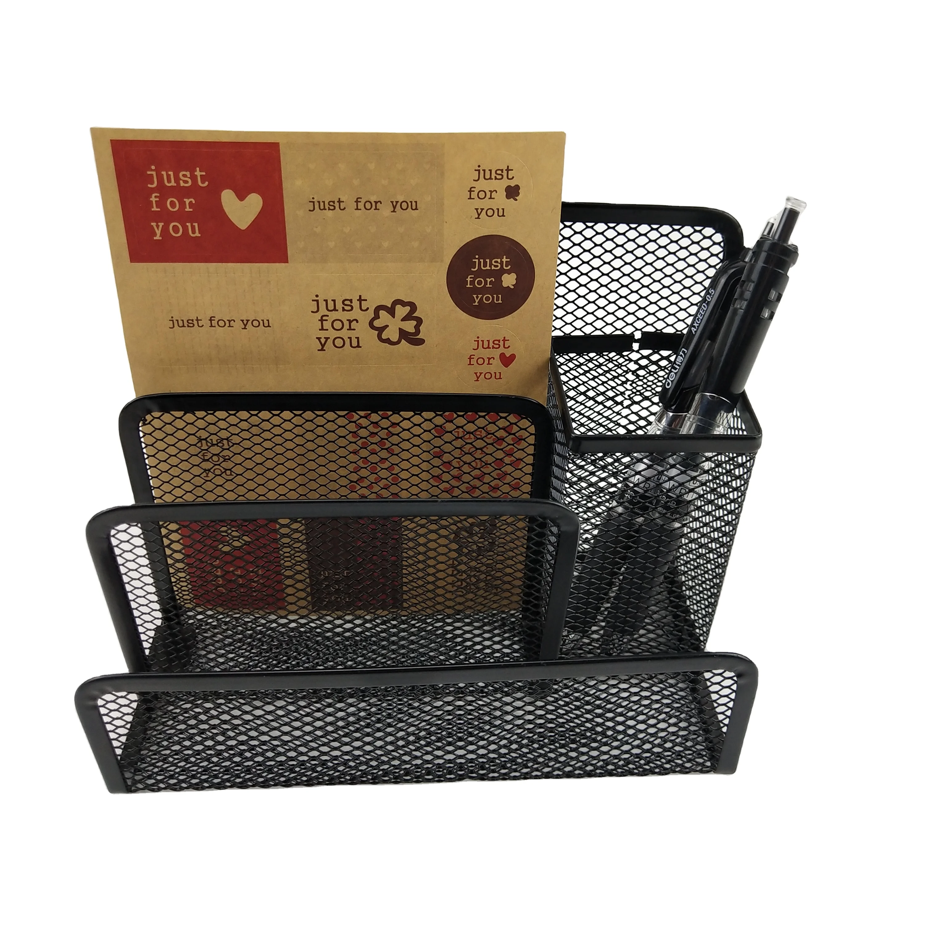Black Metal Mesh Letter Holder Letter Sorter Storage Office Accessories Desk Organizer Office Supply Mail Holder with Pen Holder