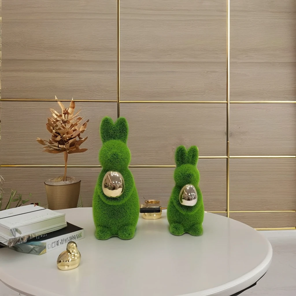 Easter Rabbit with velvet and flocking  Figurines Kids Gifts Table Accessories  decaorative objects