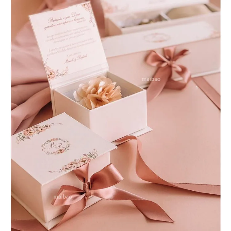Luxury small pink cute baby shower party packaging paper carton custom printed door gift wedding candy favor box for guests