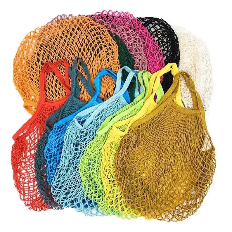 
Sustainable recycled reusable tote storage cotton shopping large veggie fruit net mesh bag 