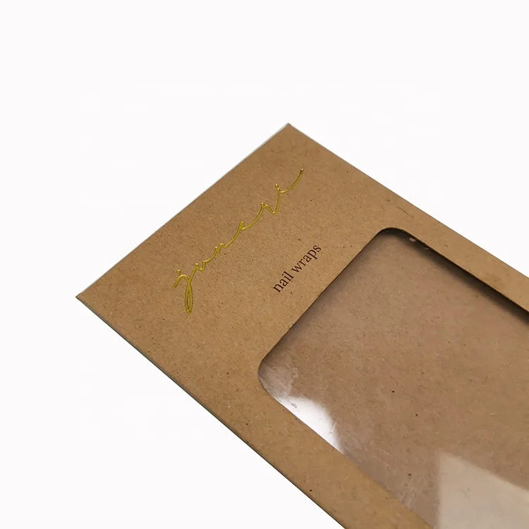 Конверт SENCAI из коричневой крафт-бумаги с золотым фольгированным логотипом и прозрачным окошком для наклеек для дизайна ногтей, упаковочный пакет из бумаги