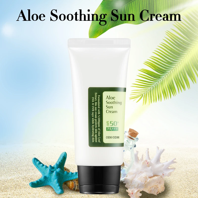 50ml Aloe Soothing Anti-Ageing Korea Cosmetics Spf50 Pa Lightweight Moisturizing Safe Sun Block Cream All Skin Types