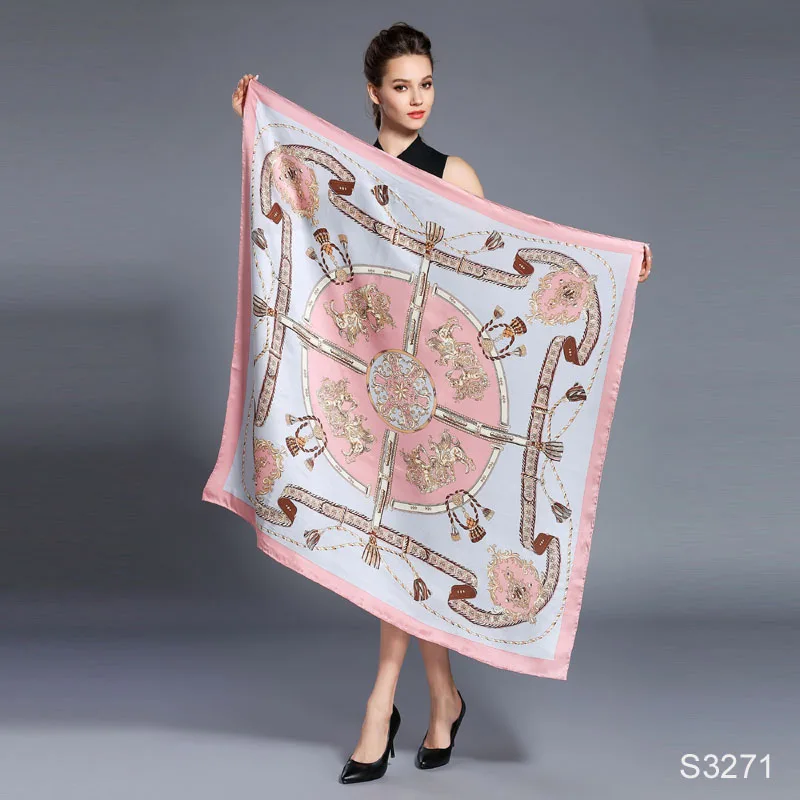 wholesale  90X90  large shawl new design foulard square hijab silk scarf