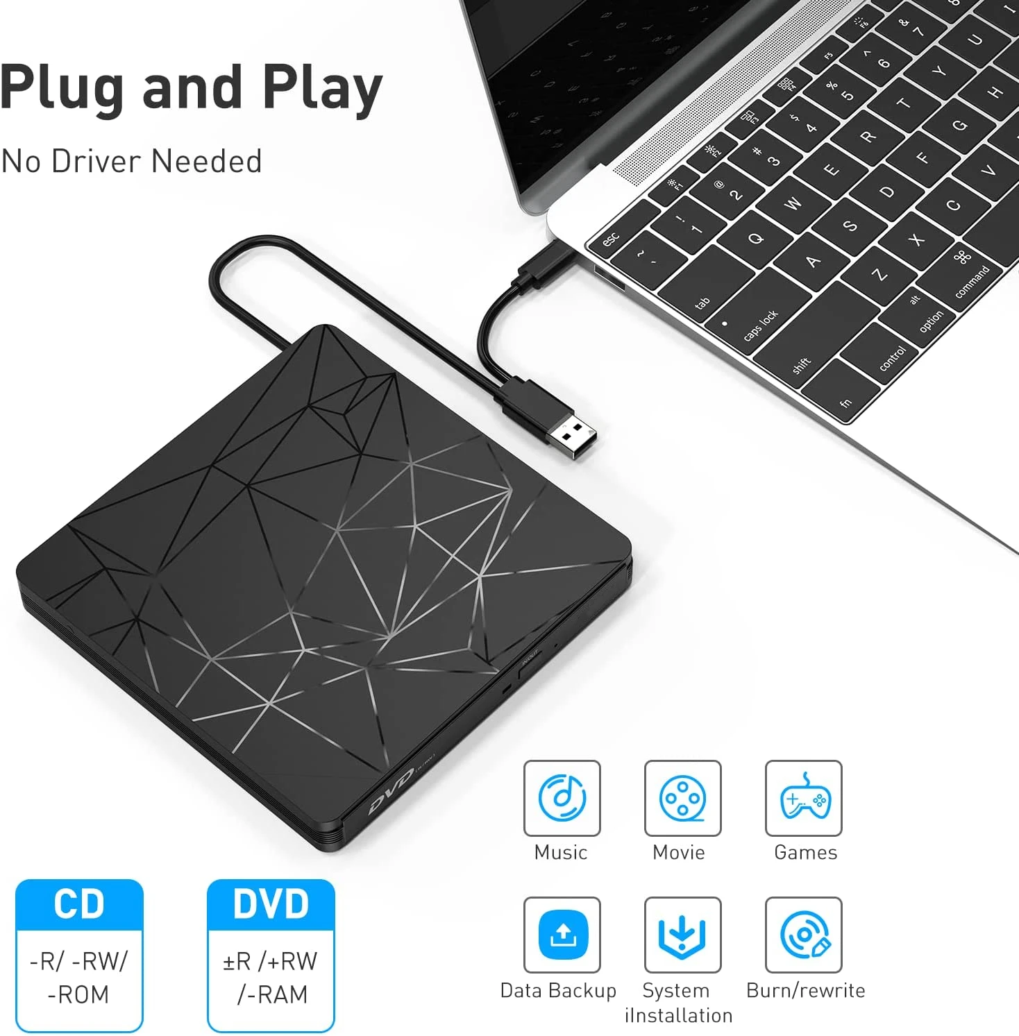 Внешний DVD-плеер и горелка DVD/CD-привод для ноутбука Macbook внешний DVD-горелка черный