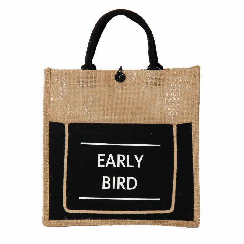 New Wholesale High Quality Recycled Christmas Custom Black Jute Tote Bag Foldable Jute Shopping Bag