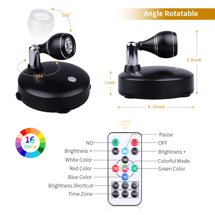 Power saving mini 16 colors rgb spotlights wiring free  led spotlight for exhibition cafe bar home hotel