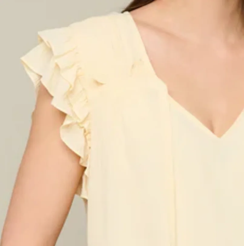 Customize new design Ruffle Blouse Tie front closure fully lined Ruffle detail at neck and short sleeves ladies blouses