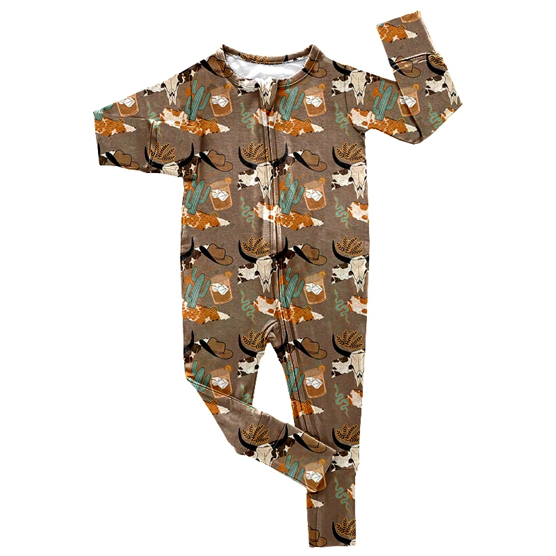 Trending Long Sleeve Romper Bamboo Fabric Custom Print Baby Fold Over Sleeper Wear Boy Girl One Piece Pajamas