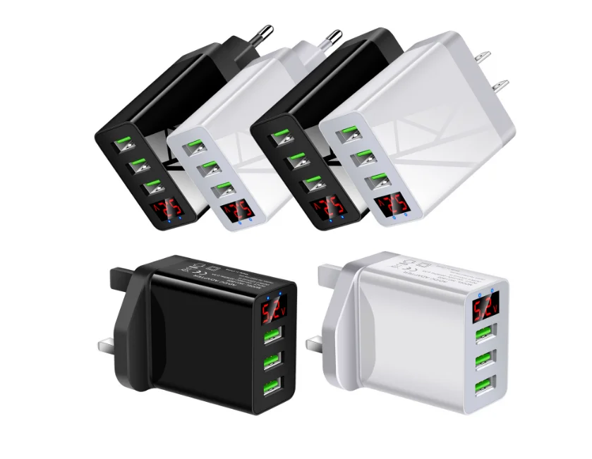 
EU US UK /AU Plug 18W QC3.0 3 USB Ports Mobile Phone Fast Travel Wall Charger 5V 3.4A with LED display 