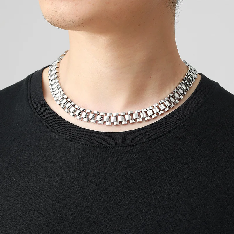 New Hip Hop Watch Chain Necklace Fashion Gold Plated Metal Chain Necklace Set for Men Accessories Jewelry