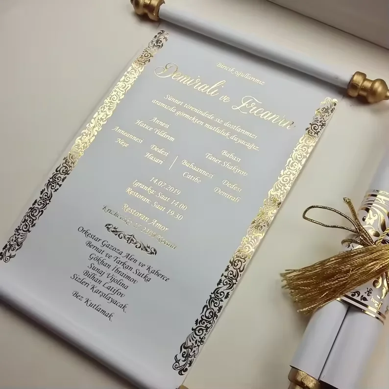 Paper Scroll Wedding Invitation Card with Box & Tassel Unique Rolling Paper Wedding Invitation Cards