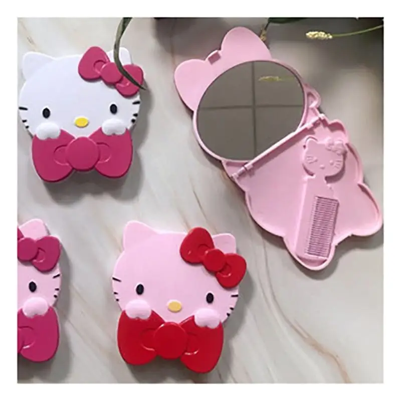 Hello Kitty Cute Cartoon Vanity Compact Mirror for Purse Pocket Handheld portable Cosmetic mirror with Hair Comb Brush