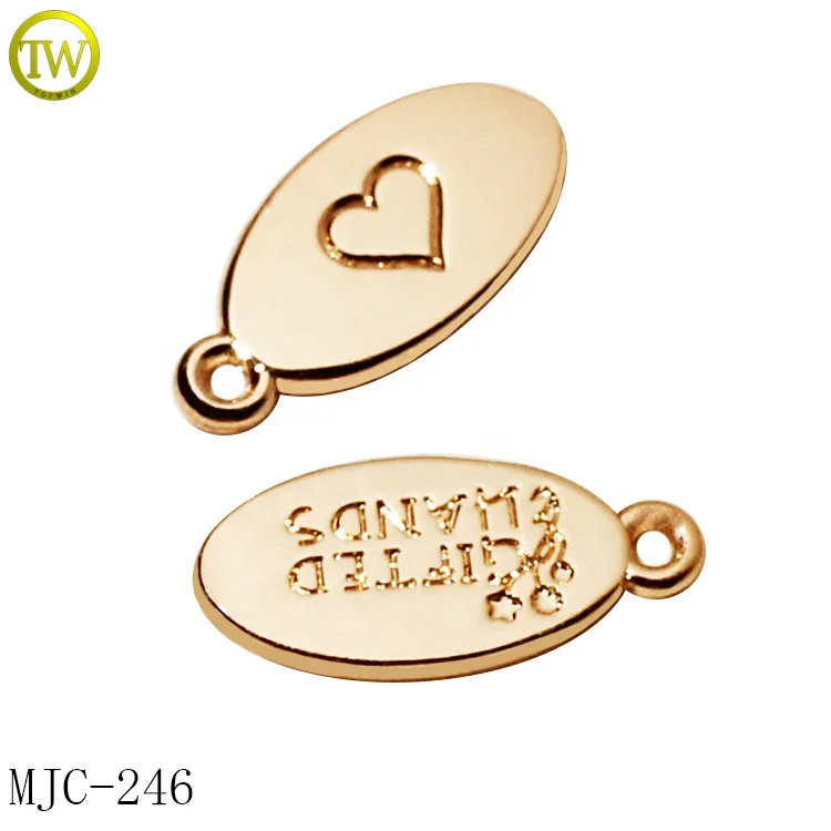 Custom round shape letter metal jewelry tags bracelet accessory gold logo metal hang pendant charms for bangle