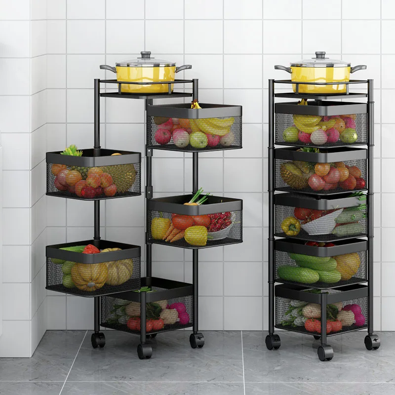 Multi-scene Use Metal Mesh Fruit And Vegetable Basket Storage Cart with Wheels