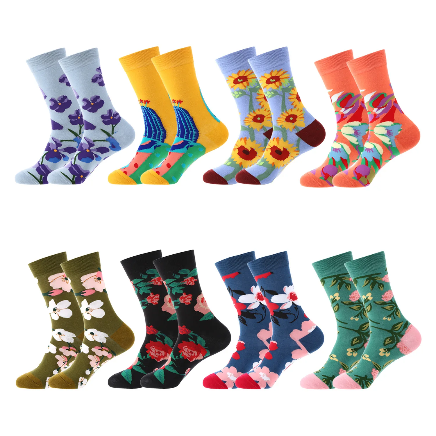KTS- 723-1 Custom Colorful Jacquard Funny Fancy Design Flowers Series Colored Men Happy Socks