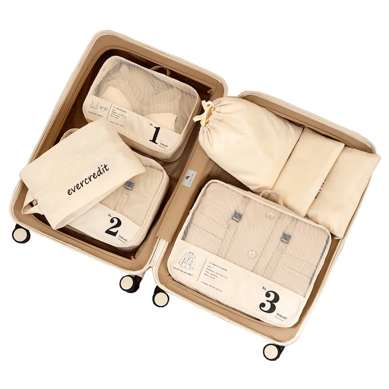 Evercredit Wholesale 8-Pcs Lightweight Travel Cubes Set Foldable Suitcase Organizer and Luggage Storage Bag for Travel Bags