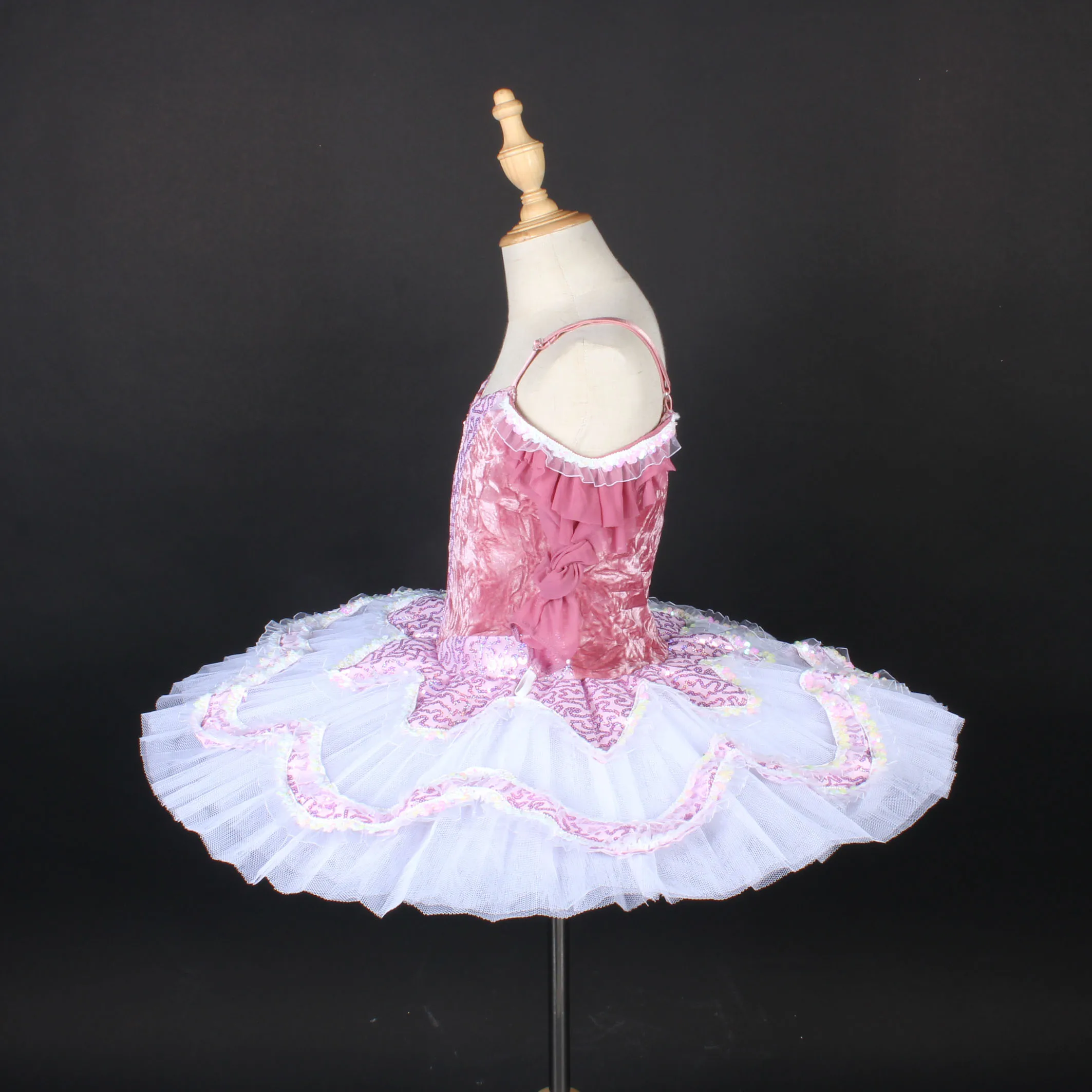 Swan Lake Ballet Dress pink sequin Fluffy stage performance Dance Costume long sleeve mesh Tutu Dresses Training Dancewear